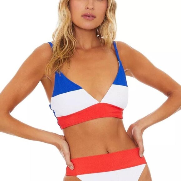 New! Beach Riot Red White Blue Colorblock Swim Bikini Top 22684 - Picture 1 of 7